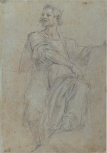 Seated Crowned Male Figure Holding a Book or Scroll (recto); Seated Nude Boy (verso) MET 1971.63.2 RECTO