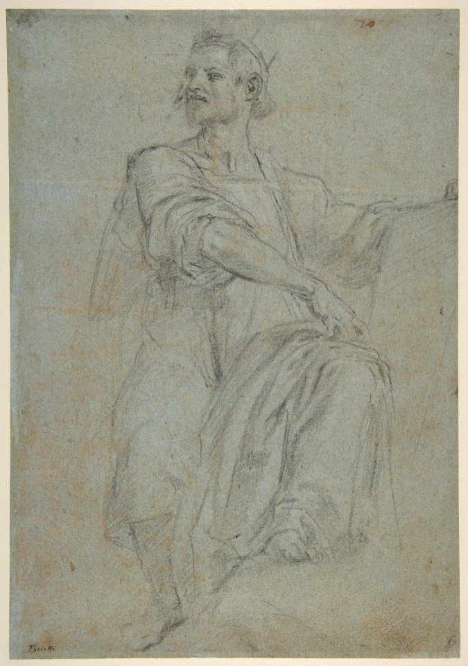 Seated Crowned Male Figure Holding a Book or Scroll (recto); Seated Nude Boy (verso) MET DP811173