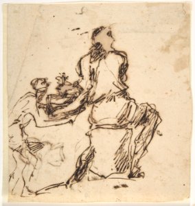 Seated Figure Receiving an Object Presented by a Smaller Figure MET DP809906
