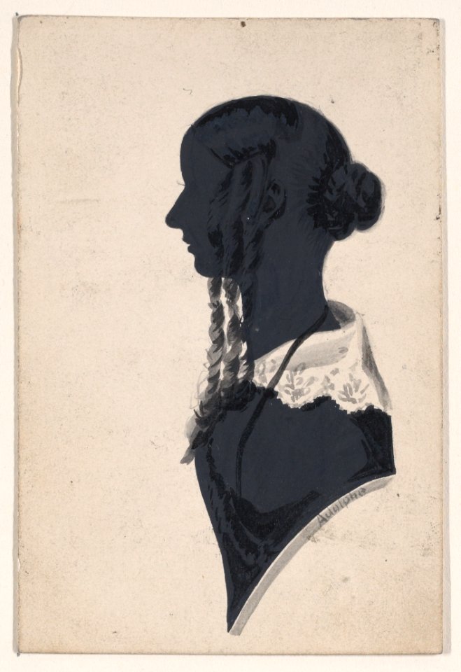 Silhouette of an unknown girl with braids, in profile to the left Met DP887355