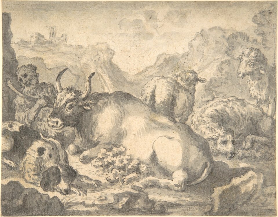 Sheperd with his Flock and a Dog MET DP802359