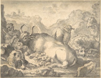 Sheperd with his Flock and a Dog MET DP802359