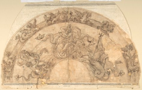 Semi-Circular Design of Battle of Sea Gods with Border of Sea Creatures MET DP802142