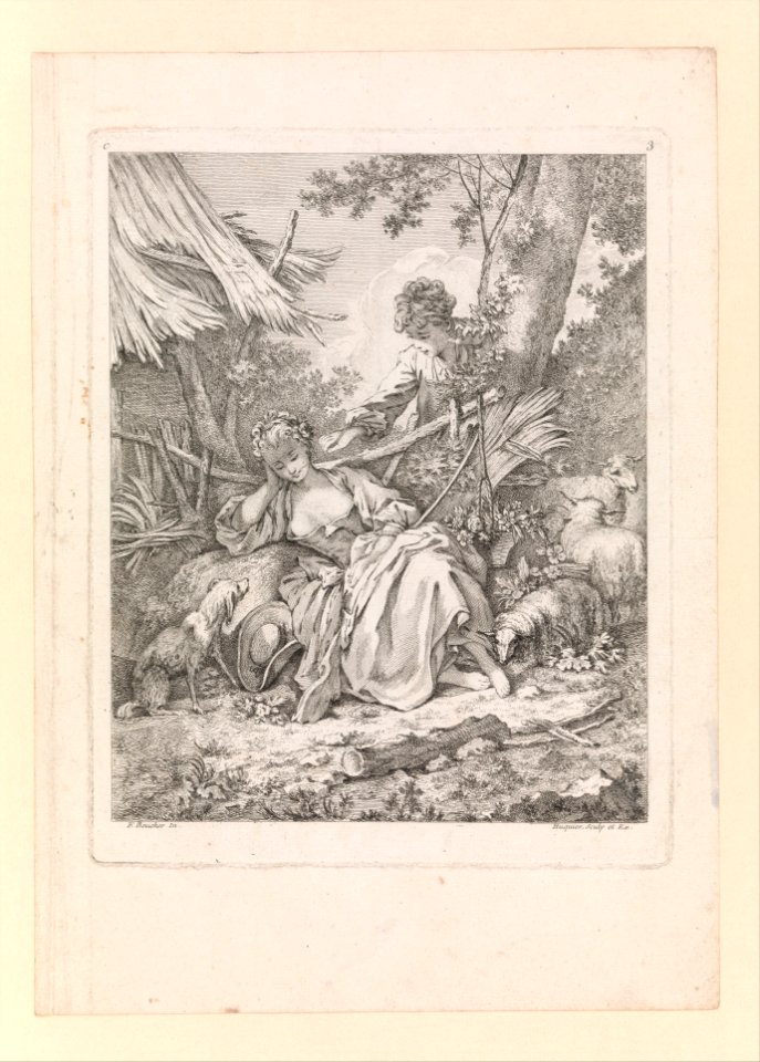 Shepherd tickling a sleeping Shepherdess with a piece of straw, from Troisieme Livre de Sujets et Pastorales (Third Book of Subjects and Pastorals), plate 3 MET DP336175