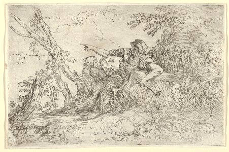 Shepherd holding a flute and two other figures in a landscape MET DP836206