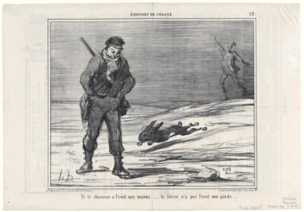 Si le chassuer a froid aux mains..... le lièvre n'a pas froid aux pieds..., from Émotions de Chasse, published in Le Charivari, November 12, 1858 MET DP876713