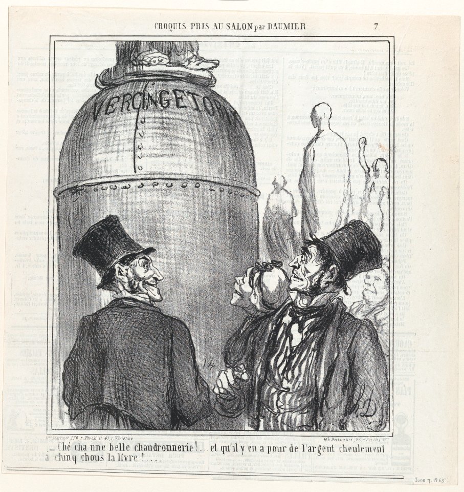 Shwell... this is what I call a shplendid job.... and for shust five chous per pound!..., from 'Sketches from the Salon,' published in Le Charivari, June 7, 1865 MET DP877364