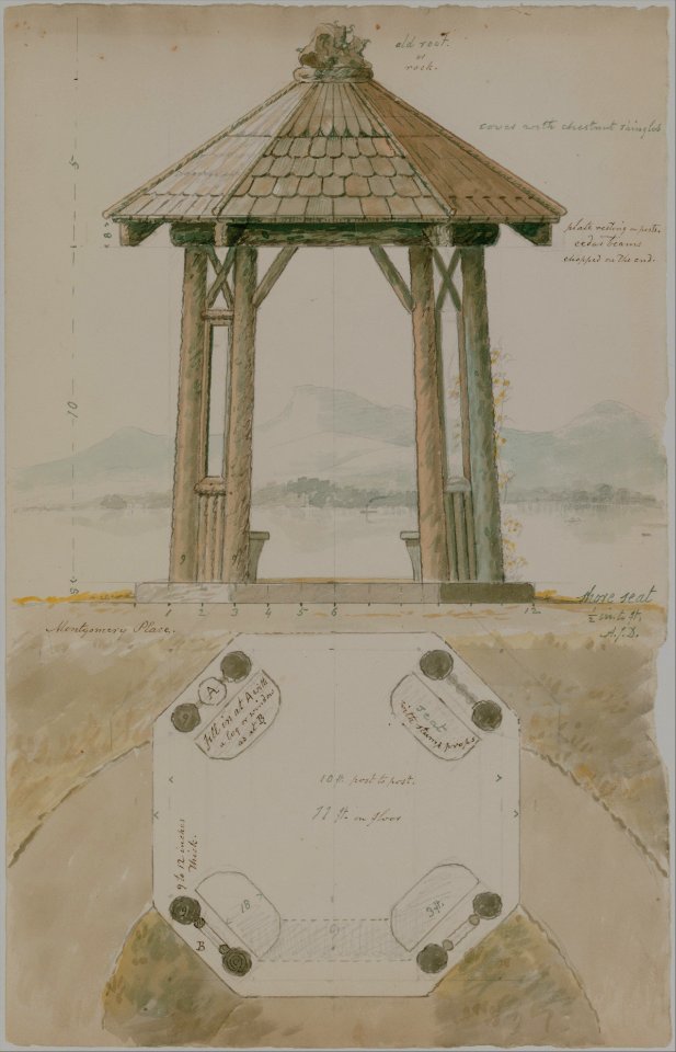Shore Seat for Montgomery Place, Annandale-on-Hudson, New York (elevation and plan) MET DT2988
