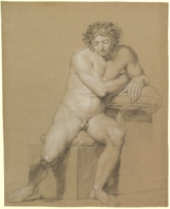 Study of a Seated Male Nude MET DP819783. Free illustration for personal and commercial use.