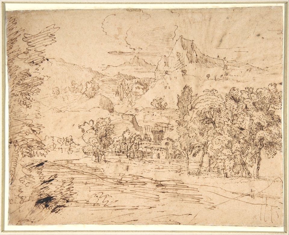 Study of a Palm Tree (recto); Mountain Landscape (verso) MET DP807959