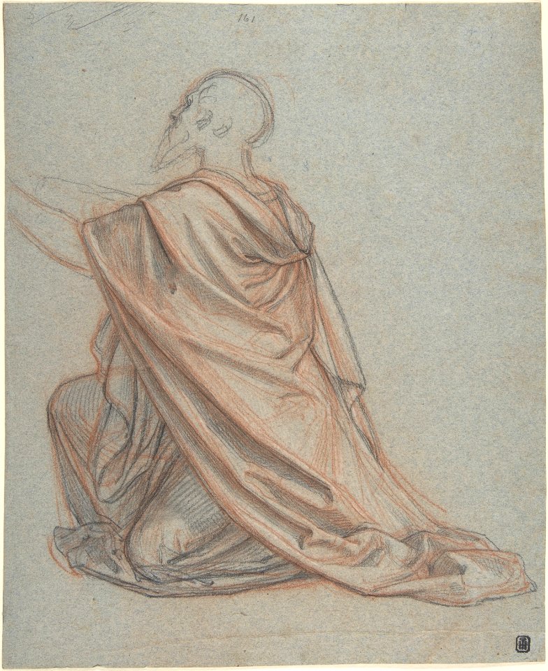 Study of a Kneeling Man; verso- Cropped Study of a Standing Man in a Cloak MET DP801464