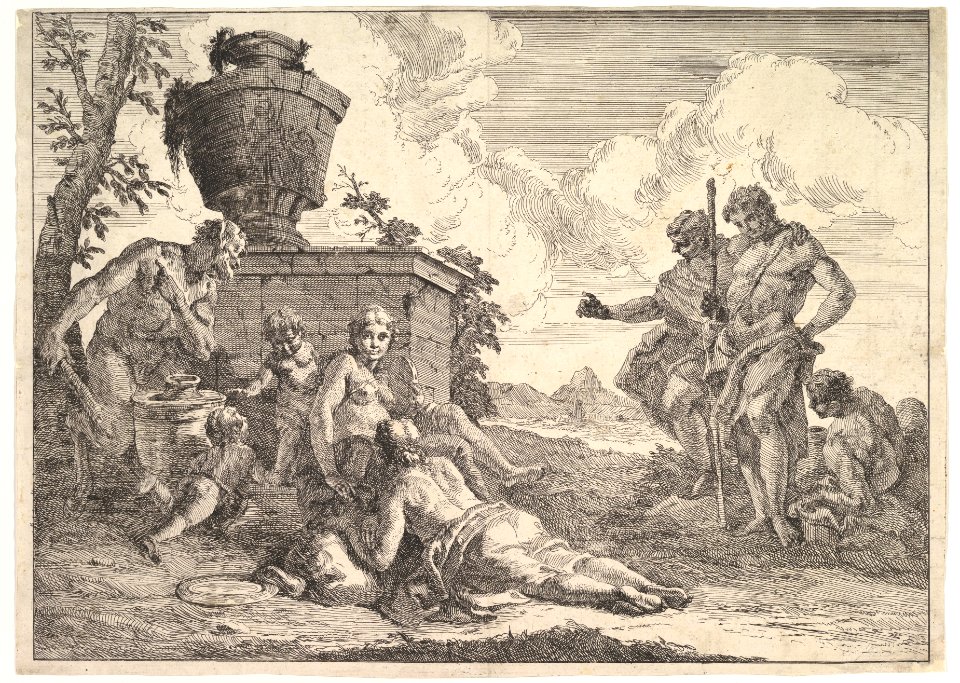 Satyr with Club and Seven Figures, from Bacchanals and Histories MET DP827724