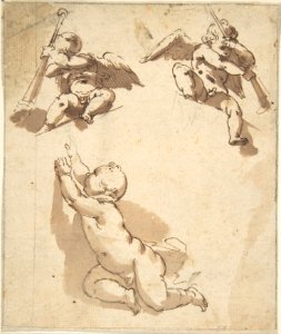 Study of a Child and Two Angels Holding Trumpets MET DP800533