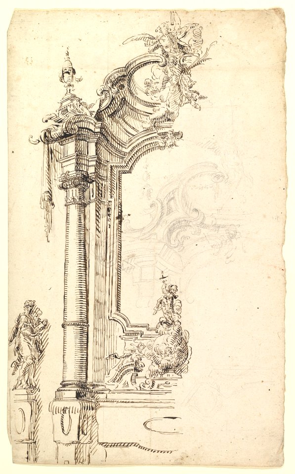 Study for an Altar with a Figure on a Raised Socle at Left; verso- Study for an Altar with a Figure of an Angel or Saint MET DP819627