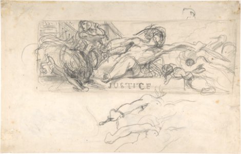 Study for an allegorical figure of Justice in the ceiling decoration of the Salon du Roi, Palais Bourbon; verso- studies of allegorical figures, and architectural sketches. MET DP805832