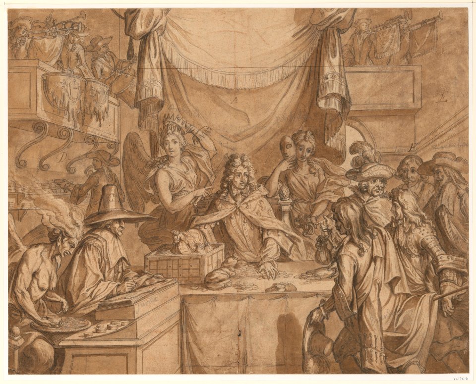 Study for an engraving- "Almanac pour l'an de Bissexte M.DC.XCII- La Lotterie Chimerique d'Augsbourg où chacun met du sien sans proffit"-sic- MET DP247285