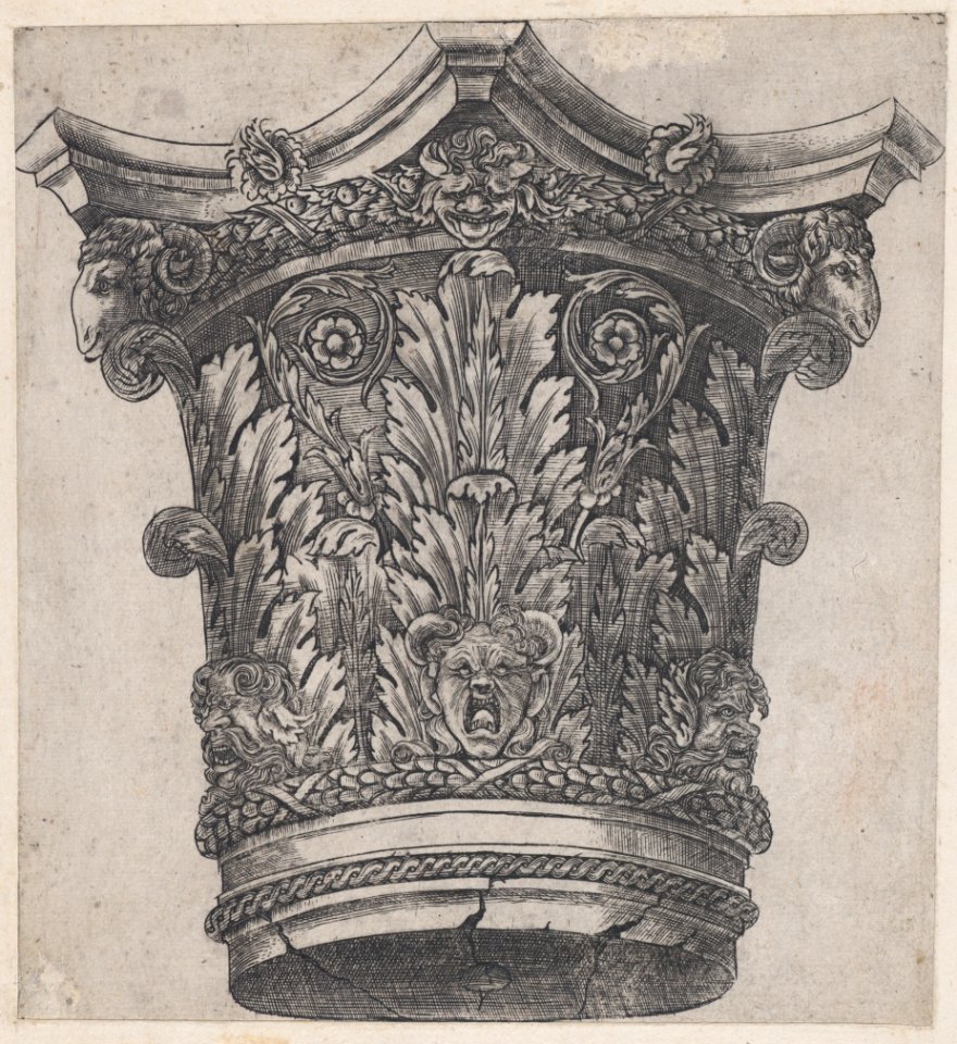 Speculum Romanae Magnificentiae- Capital with ram heads and masks MET DP870188
