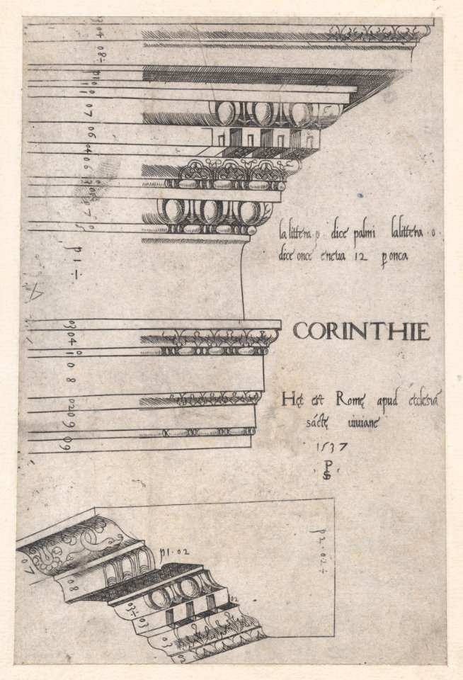 Speculum Romanae Magnificentiae- Corinthian entablature from Santa Bibiana, Rome MET DP870175