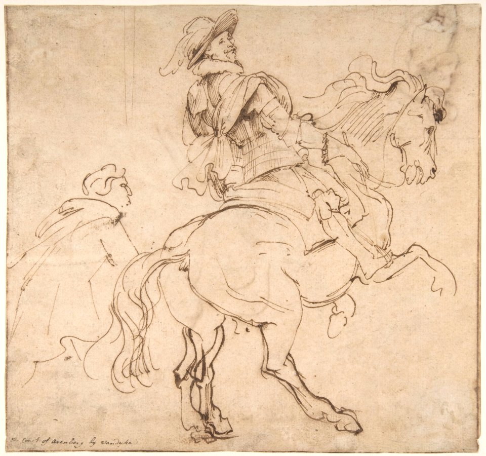 Study for an Equestrian Portrait, Possibly that of Albert de Ligne, Count of Arenberg; verso- Various Studies of Statues and Figures, Including the Venus Pudica and Scipio and his Lictor MET DP802090