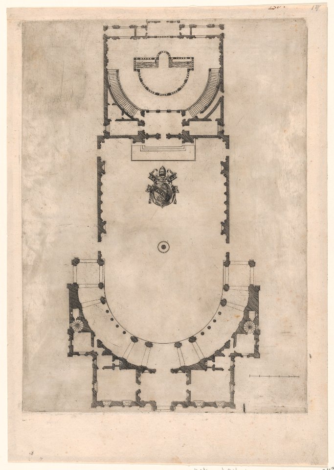 Speculum Romanae Magnificentiae- Ground plan of a building with the arms of Pope Julius III engraved at the center MET DP870352