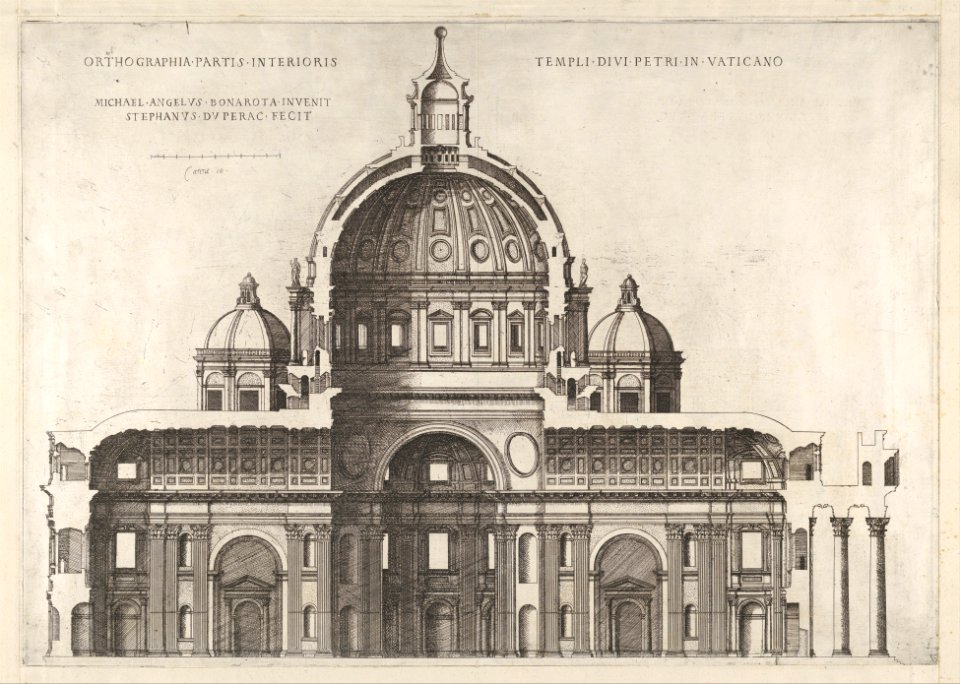 Speculum Romanae Magnificentiae- Longitudinal Section Showing the Interior of Saint Peter's Basilica as Conceived by Michelangelo (Published in 1569) MET DP830312