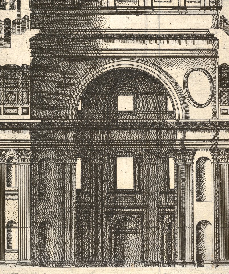 Speculum Romanae Magnificentiae- Longitudinal Section Showing the Interior of Saint Peter's Basilica as Conceived by Michelangelo (Published in 1569) MET DP830326
