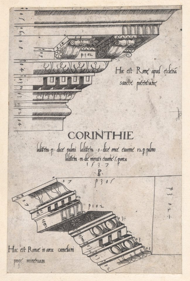 Speculum Romanae Magnificentiae- Entablatures from Santa Pudenziana and the Arch of Camigliano MET DP870174