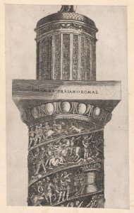 Speculum Romanae Magnificentiae- The upper portion of Trajan's Column, showing arabesque work on the crowning turret MET DP870072