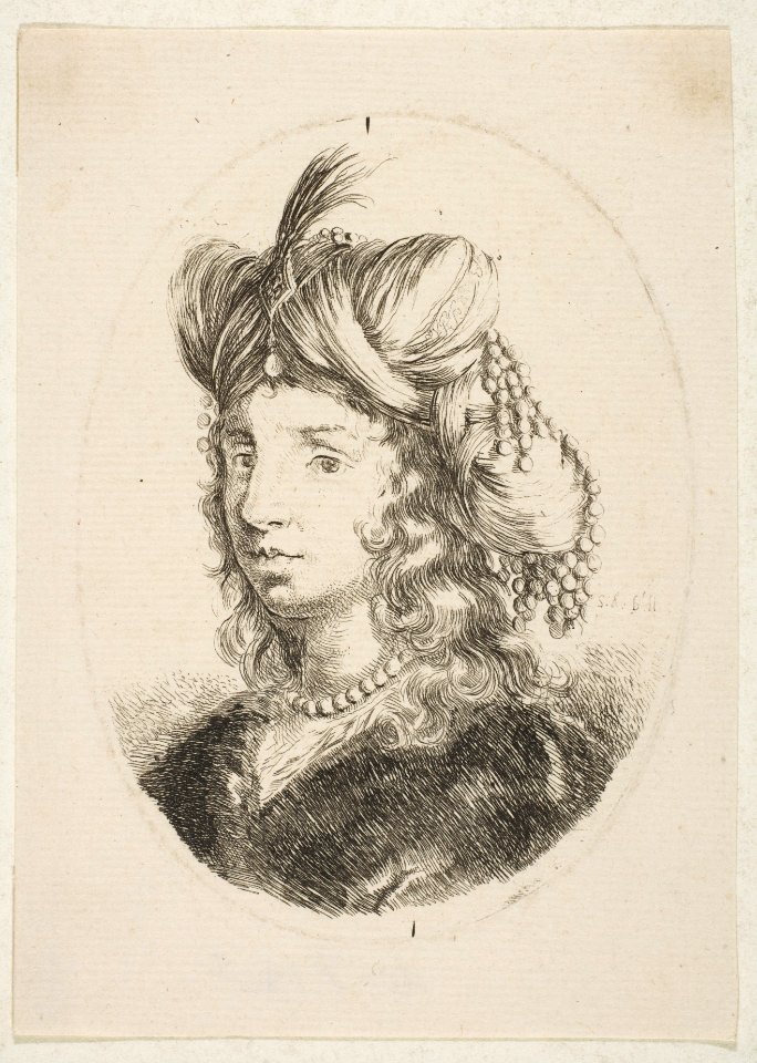 Sultana wearing a pearl necklace and a turban, from 'Several heads in the Persian style' (Plusieurs têtes coiffées à la persienne) MET DP817427
