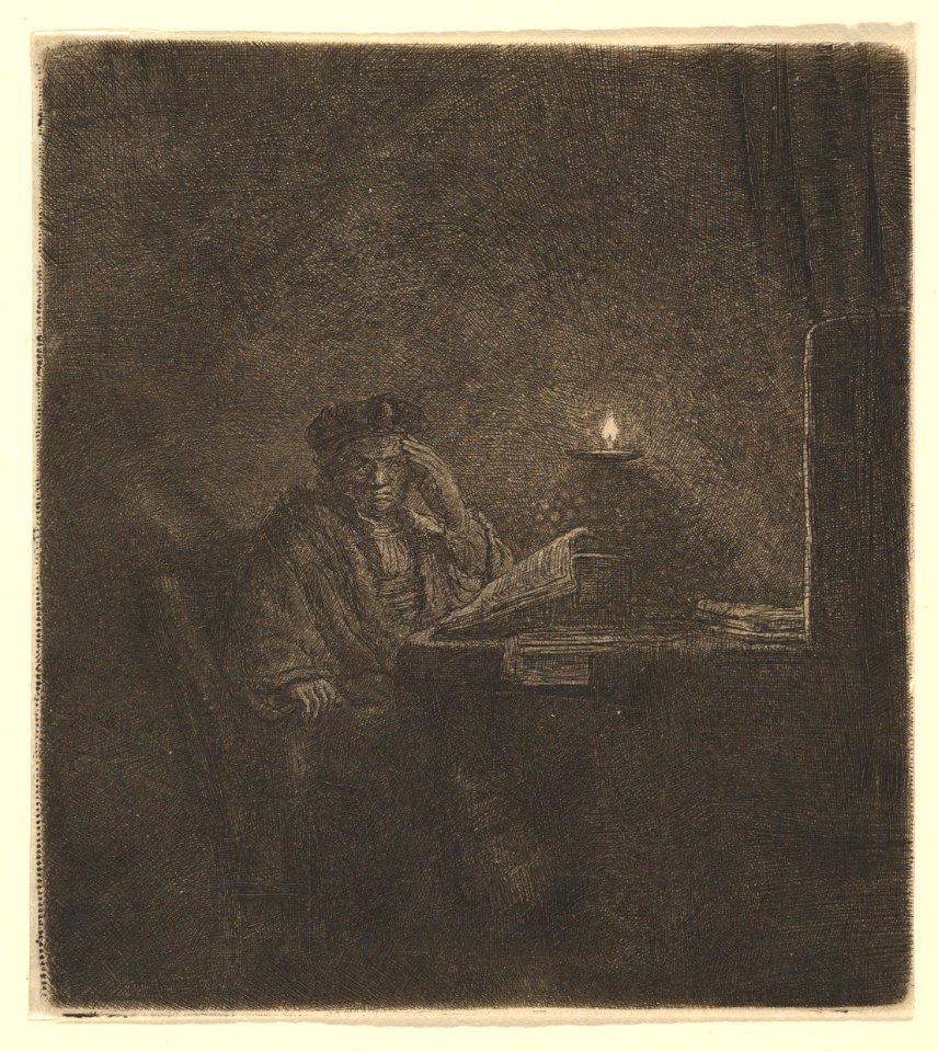 Student at a Table by Candlelight MET DP820342