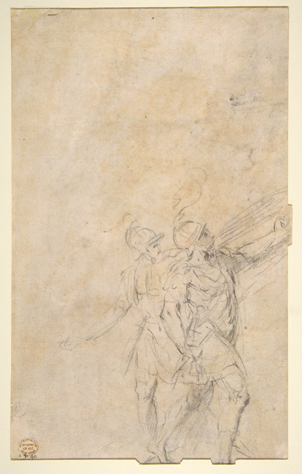 Standing Dominican or Servite Holding a Book and Staff (recto); Study of two warriors (verso) MET DP811171