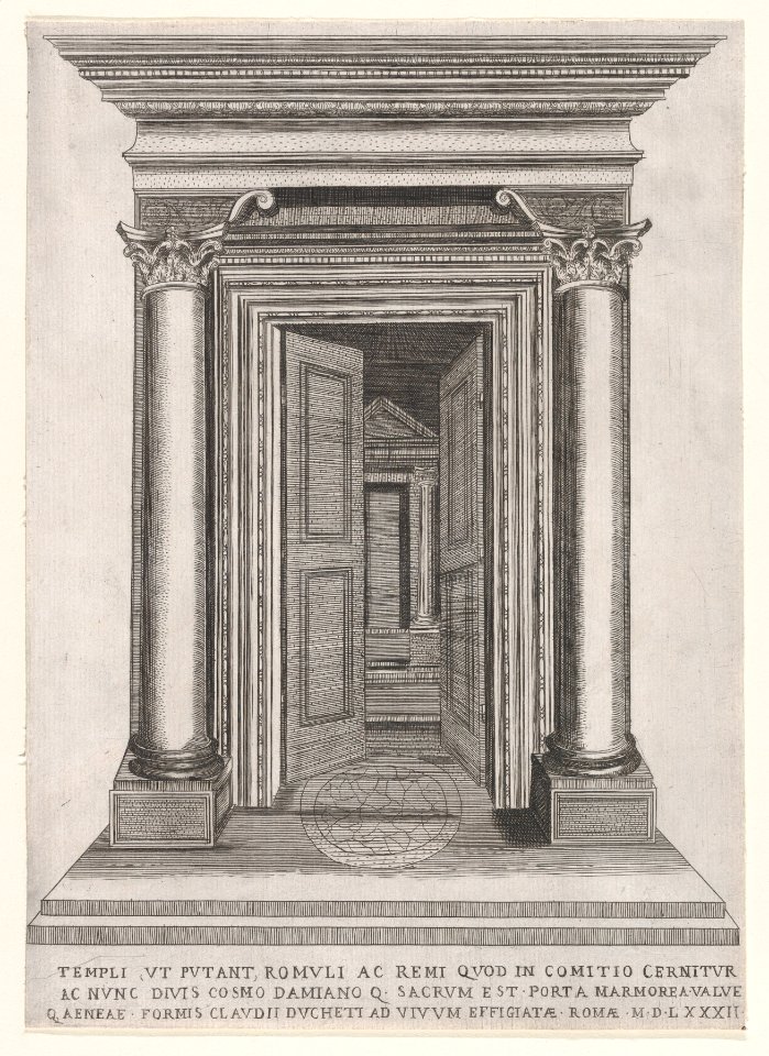 Speculum Romanae Magnificentiae- Portal of the Temple of Romulus and Remus MET DP870070