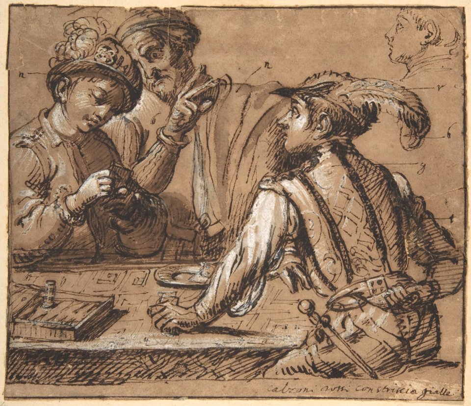 Study after Caravaggio's 'The Cardsharps' with color notes MET DP800034