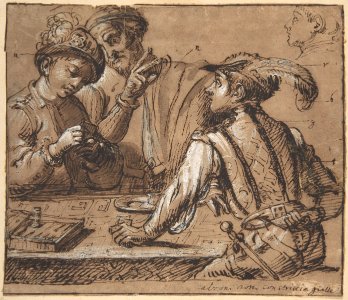 Study after Caravaggio's 'The Cardsharps' with color notes MET DP800034