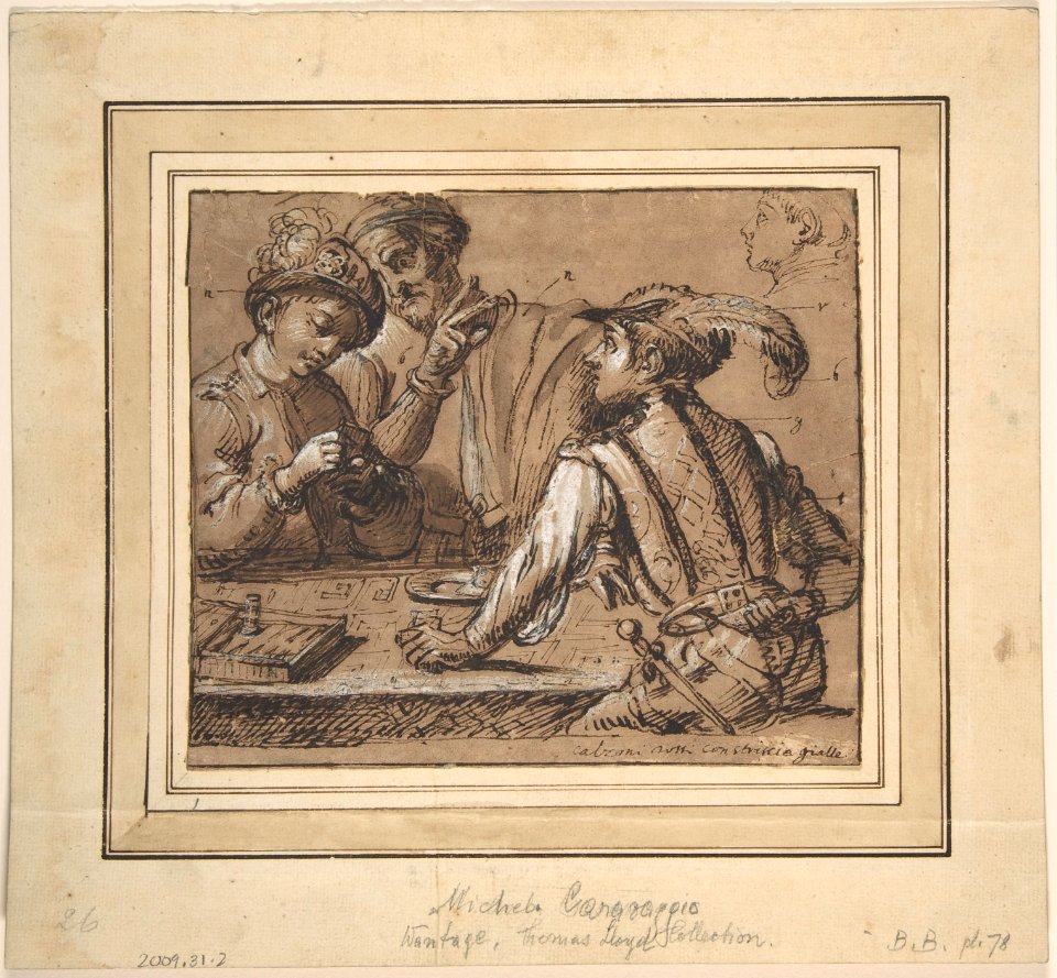 Study after Caravaggio's 'The Cardsharps' with color notes MET DP800035