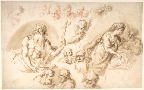 Study for a Nativity, Bearded Male Saint, and Head Studies (recto); Two Head Studies (verso) MET DP803656