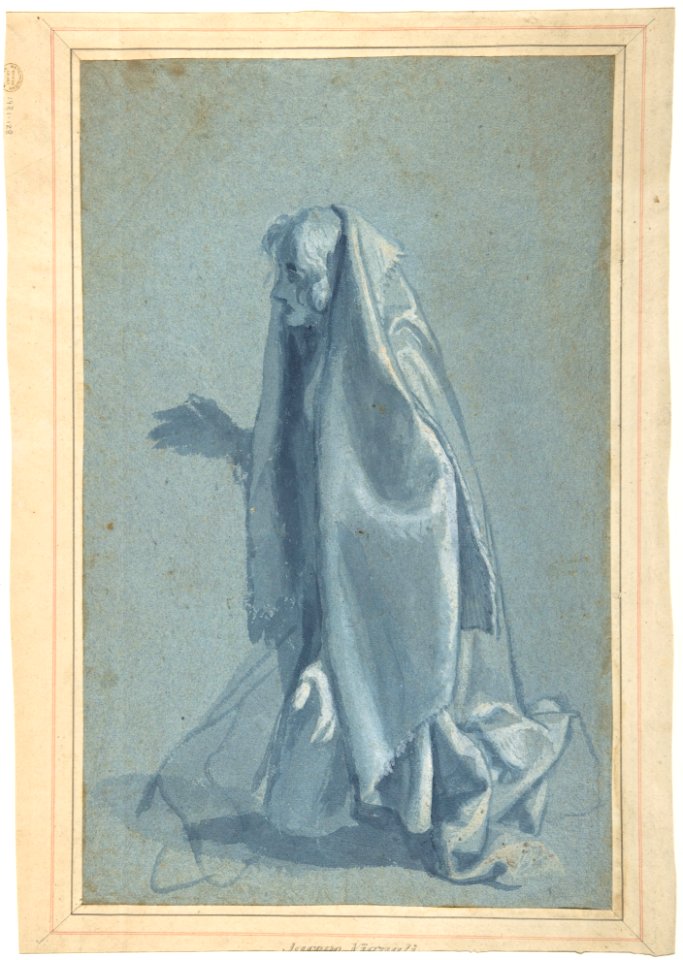 Study for a Male Figure Lowered into a Grave (recto); Kneeling Female Figure in Profile to Left (verso) MET DP801303