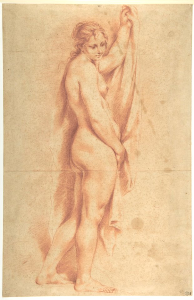 Standing Nude Female Figure (recto); Studies of a Kneeling Nude Female Figure and of a Man's Head (verso) MET DP801294