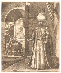 Sultan Süleyman and the Süleymaniye Mosque, Constantinople, 1574 (or earlier) , altered in 1688 to represent Ibrahim I MET DP146517