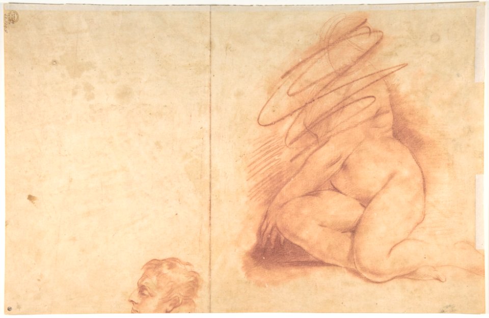 Standing Nude Female Figure (recto); Studies of a Kneeling Nude Female Figure and of a Man's Head (verso) MET DP801295
