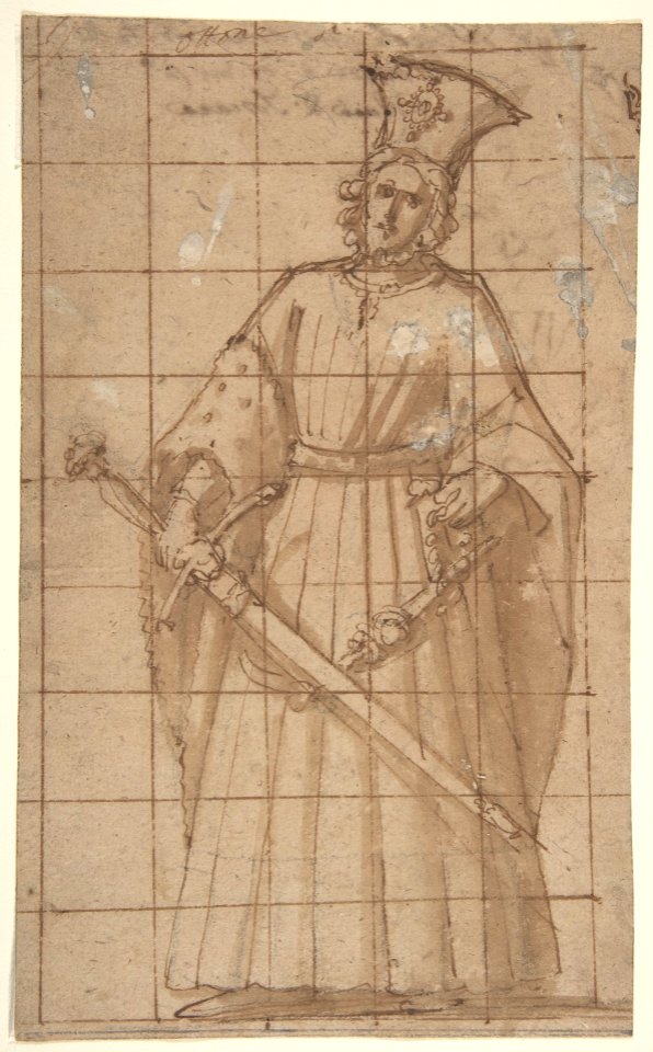 Standing Male Figure Holding a Sword (King Otto of Hungary; recto); Sketch of Standing Male Figure (verso). MET DP809175