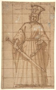 Standing Male Figure Holding a Sword (King Otto of Hungary; recto); Sketch of Standing Male Figure (verso). MET DP809175