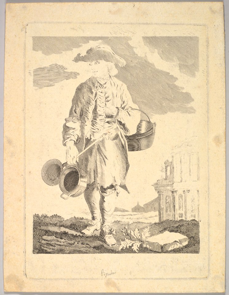 Standing man holding kettles MET DP826663