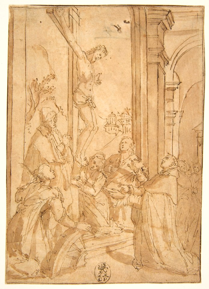 St. Thomas Aquinas Presenting His Work to the Crucified Christ MET DP811542