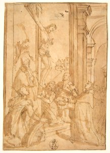 St. Thomas Aquinas Presenting His Work to the Crucified Christ MET DP811542