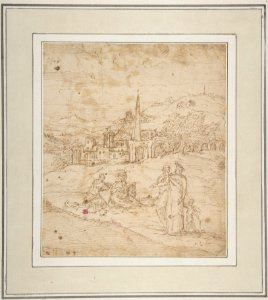 Standing and Seated Figures in a Landscape with an Obelisk MET DP811084
