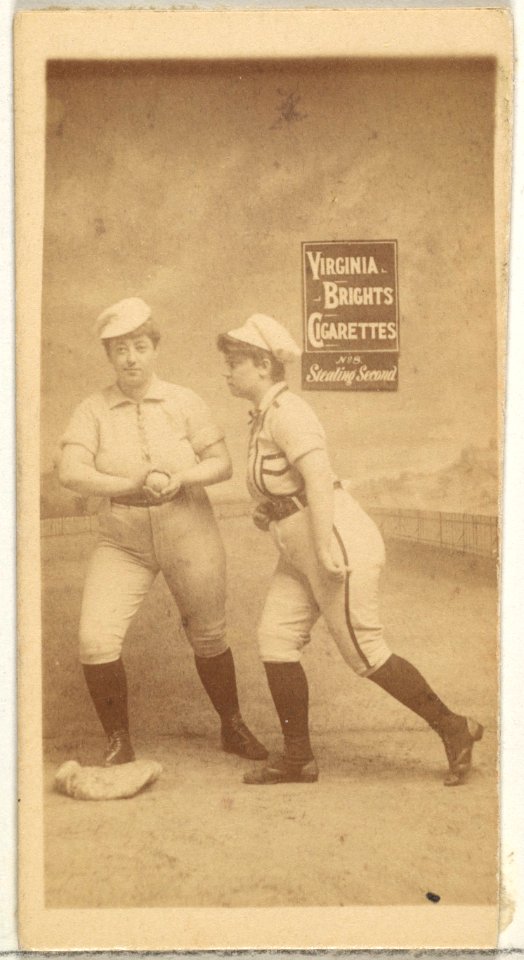 Stealing Second, from the Girl Baseball Players series (N48, Type 2) for Virginia Brights Cigarettes MET DP827396