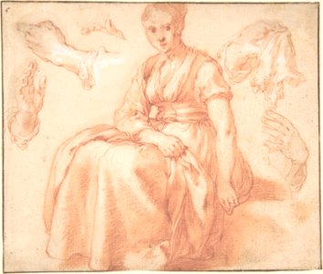 Study of a Seated Woman and Five Studies of Hands; Verso- Landscape with a Road and a Tree to the Right MET DP801117