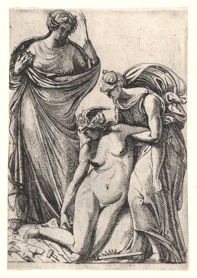 Study supporting the fainting personification of Sculpture; standing next to them, France as a draped woman holding crown and sceptre MET DP874261