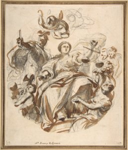 Study of Justice Dispensing Rewards to the Arts (recto); Study of a Lunette and Spandrel (verso) MET DP809467